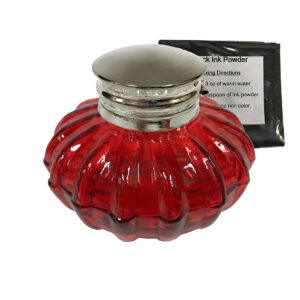 Inkwells Writing 3″ Red Swirl Thick Glass Inkwell Antique Reproduction with Ink