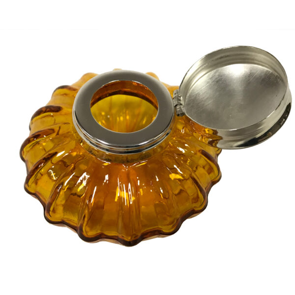 Inkwells Writing 3″ Amber Swirl Thick Glass Inkwell with Ink- Antique Vintage Style