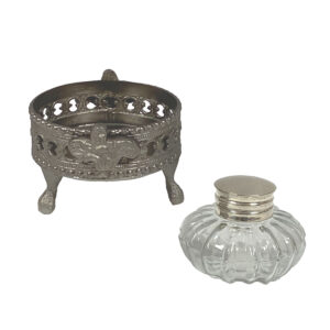 Inkwells Writing Pewter-Plated Inkwell Stand with Clear ...