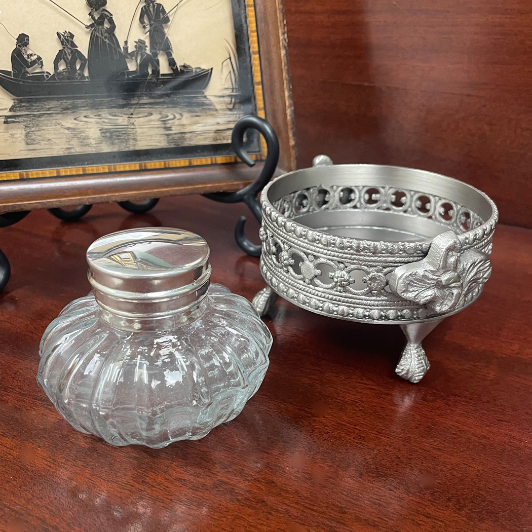 Inkwells Writing Pewter-Plated Inkwell Stand with Clear ...
