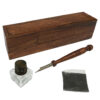 Writing Boxes Writing 10″ Colonial Distressed Wood Traveling Writing Box with Clear Glass Inkwell –  Black Ink Powder and Wood Nib Pen