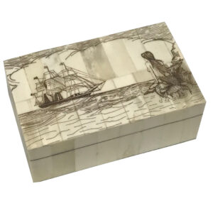 Scrimshaw/Horn & Bone Boxes Nautical 5-1/4″ Mermaid Watching Engraved Scrimshaw Bone Box- Antique Vintage Style