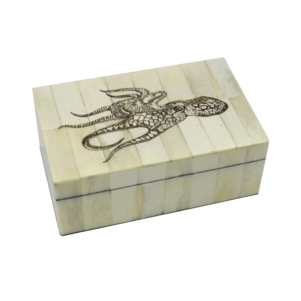 Scrimshaw Boxes Sea Creatures 5-1/4″ Octopus Engraved Scrimshaw Bone Box – Antique Vintage Style