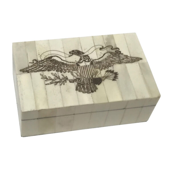 Scrimshaw Boxes Revolutionary 5-1/4″ Eagle Engraved Scrimshaw Bone Box- Antique Reproduction