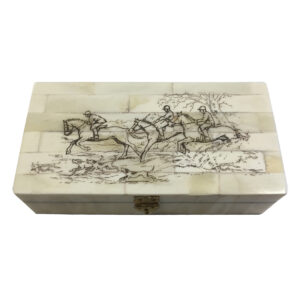 Scrimshaw/Horn & Bone Boxes Equestrian 6-1/4″ Fox Hunting Engraved Scri ...