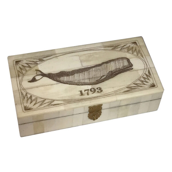 Scrimshaw/Horn & Bone Boxes Nautical 6-1/4″ Whale 1793 Engraved Scrimshaw Bone Box- Antique Reproduction