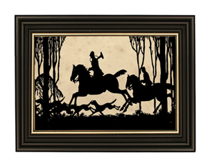 Silhouettes Equestrian In the Thicket Riders and Hounds Silhouette Black Frame with Gold Trim- Framed to 8-3/4″ x 12″