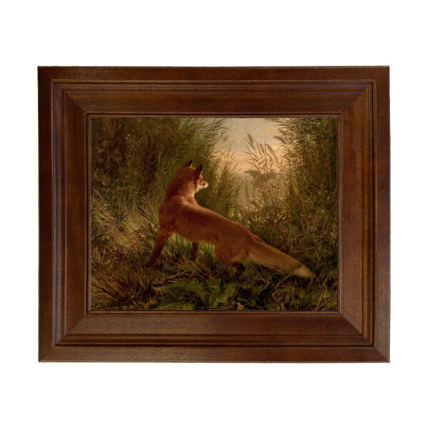 Equestrian/Fox Equestrian Fox Flushing Ducks Framed Oil Painting Print on Canvas in Distressed Brown Frame