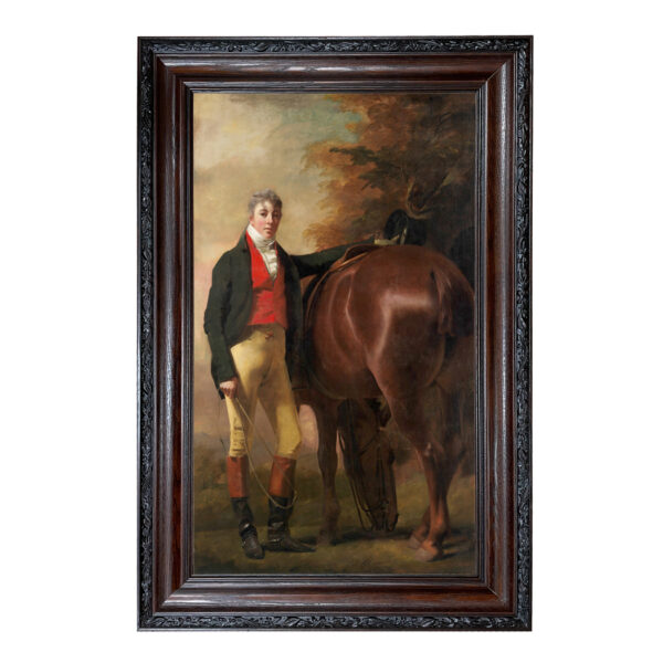 Equestrian Paintings Equestrian George Harley Drummond (c. 1808) Framed Oil Painting Print on Canvas in Brown  and  Black Solid Oak Frame- Framed to 17-1/2″ x 26-1/2″