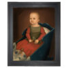 Painting Prints on Canvas Children Primitive Baby in Cradle Framed Oil Painting Print on Canvas in Distressed Black Wood Frame