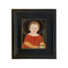 Portrait and Primitive Paintings Primitive Boy in Red with Toy Framed Oil Painting Print on Canvas in Distressed Black Wood Frame