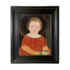 Portrait and Primitive Paintings Primitive Boy in Red with Toy Framed Oil Painting Print on Canvas in Distressed Black Wood Frame