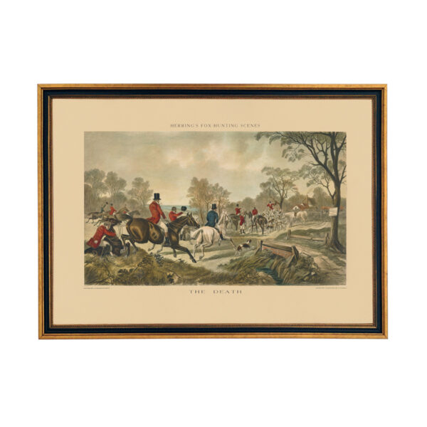 Prints Equestrian J.F. Herring “The Death” Fox Hunting Scene (cir. 1867) Print Behind Glass in Black and Gold Wood Frame- 15-1/2″ x 21-1/2″
