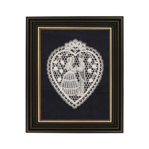Valentines Valentines Vintage Valentine Heart Doily Print Behind Glass in Black Frame with Gold Trim- 4″ x 5″ Framed to 6″ x 7″.
