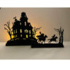 Holiday Silho Halloween Small Haunted Mansion and Headless Horseman Scene Set Wooden Silhouettes Tabletop Ornament Sculpture Decoration
