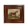 Equestrian/Fox Equestrian Hunter in a Landscape Framed Oil Painting Print on Canvas in Distressed Brown Frame
