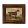 Equestrian/Fox Equestrian Hunter in a Landscape Framed Oil Painting Print on Canvas in Distressed Brown Frame