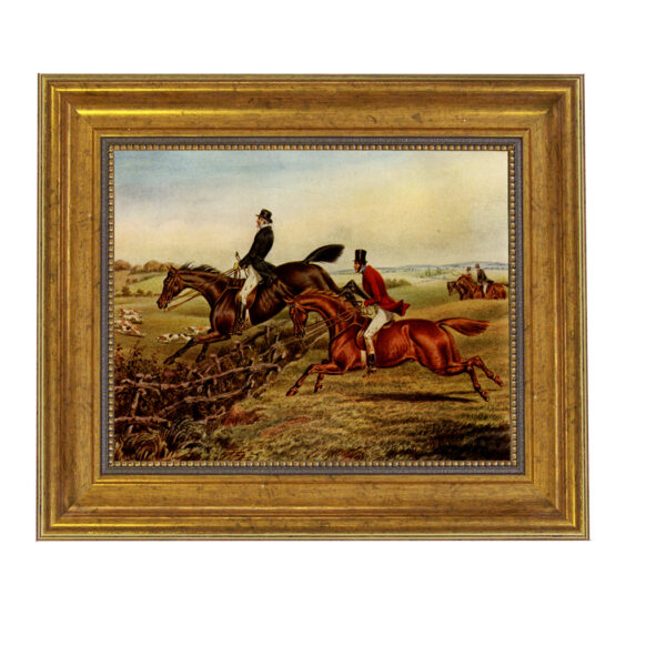 Painting Print Sm Frames Leading the Way Framed Oil Painting Print on Canvas in Antiqued Gold Frame. An 8 x 10″ framed to 11-1/2 x 13-1/2″. Equestrian –  Horse –  Thoroughbred –  Sporting Art –  Landscape –  Hounds –  Fox Hunting.