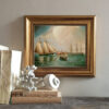 Nautical Paintings Nautical Yacht America in New York Harbor Framed Oil Painting Print on Canvas in Antiqued Gold Frame