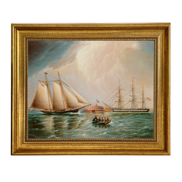 Nautical Nautical Yacht America in New York Harbor Framed Oil Painting Print on Canvas