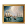 Nautical Paintings Nautical Yacht America in New York Harbor Framed Oil Painting Print on Canvas in Antiqued Gold Frame