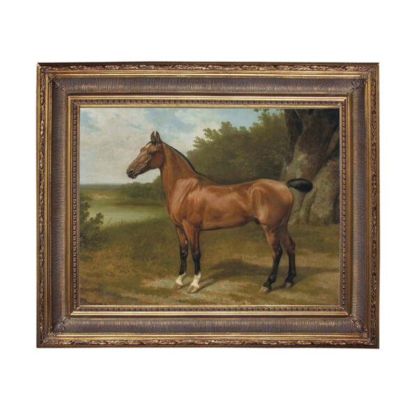 Equestrian Paintings Equestrian Horse in Landscape Framed Oil Painting Print on Canvas in Antiqued Gold Frame. A 16 x 20″ framed to 22-1/4 x 26-1/4″.