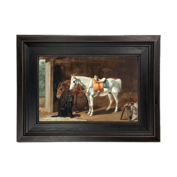Equestrian/Fox Equestrian Labrador and Horses Framed Oil Painting Print on Canvas