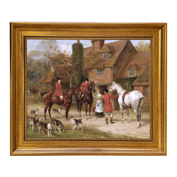 Equestrian Paintings Equestrian The Stirrup Cup by Heywood Hardy Framed Oil Painting Print on Canvas in Antiqued Gold Frame. An 11 x 14 framed to 14-1/4 x 17-1/4.