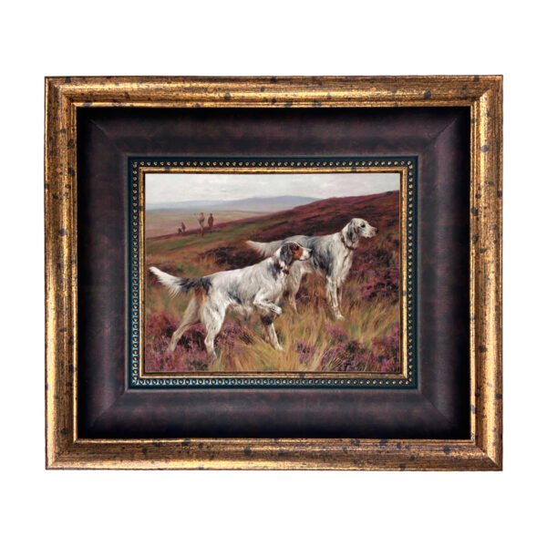Equestrian Paintings Equestrian Two Setters on a Grouse by Arthur Wardle Framed Oil Painting Print on Canvas in Wide Brown and Antiqued Gold Frame- An 8″ x 10″ framed to 13-3/4″ x 15-3/4″