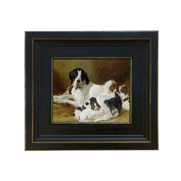 Dogs/Cats Animals The New Litter by Richard Ansdell Framed Oil Painting Print on Canvas in Distressed Black Frame with Bead Accent. A 5″ x 6″ Framed to 8-1/2″ x 9-1/2″