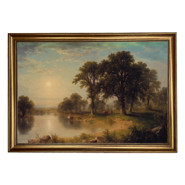 Farm and Pastoral Paintings Summer Afternoon by Asher Durand Nature Landscape Oil Painting Print on Canvas in Antiqued Gold Frame- Framed to 22-1/2″ x 33-1/2″