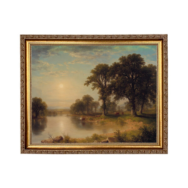 Sporting and Lodge Paintings Summer Afternoon by Asher Durand Small Nature Landscape Oil Painting Print on Canvas in Thin Gold Frame- An 11″ x 14″ Framed to 13″ x 16″