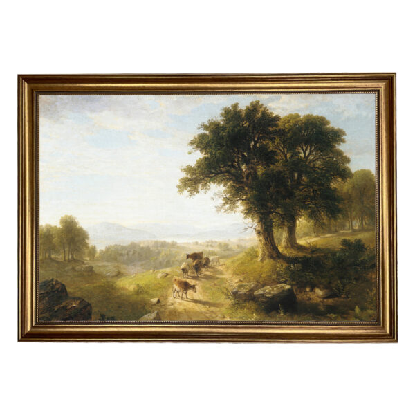 Farm and Pastoral Paintings River Scene by Asher Durand Nature Landscape Oil Painting Print on Canvas in Antiqued Gold Frame- Framed to 23-1/2″ x 33-1/2″