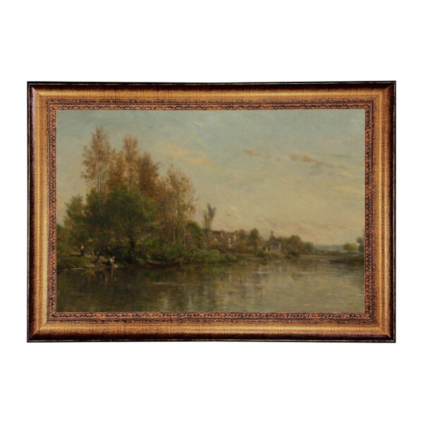 Farm and Pastoral Paintings Framed Art On the Banks of the River Landscape Oil Painting Print on Canvas in Distressed Gold and Black Frame- Framed to 22″ x 33″