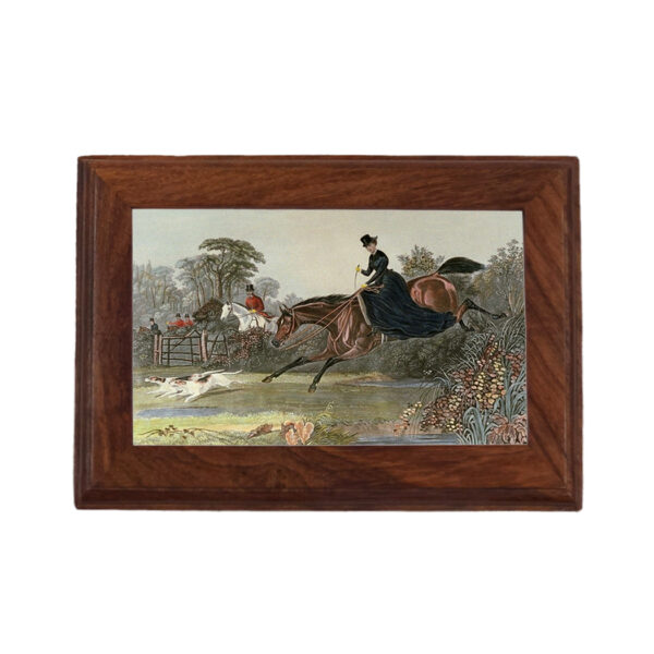 Decorative Boxes Equestrian Lady Takes the Jump Equestrian Framed Print Wood Trinket or Jewelry Box- Antique Vintage Style