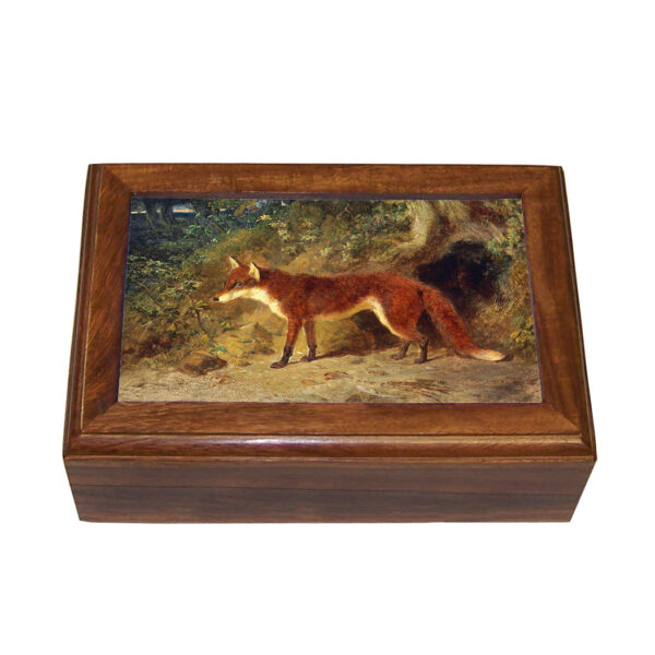 Decorative Boxes Equestrian 6-1/2″ Fox and Feathers Equestrian Framed Print Wood Trinket or Jewelry Box- Antique Vintage Style