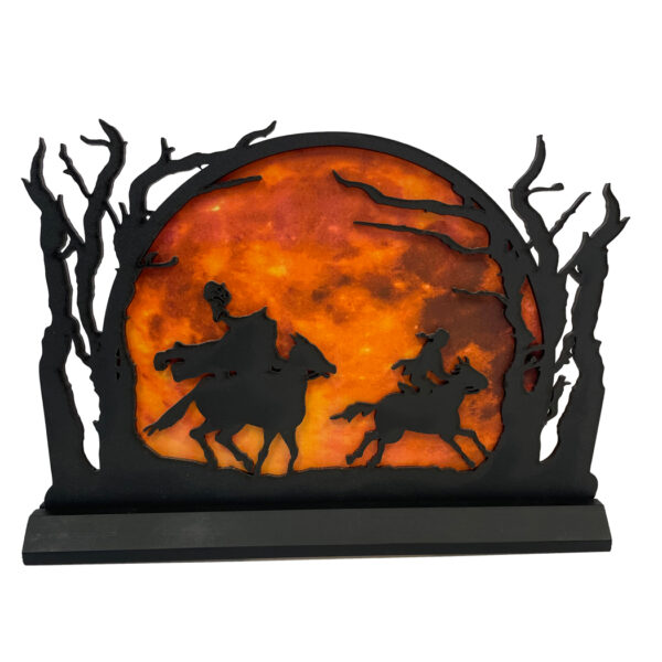Holiday Silho Halloween 11″ Standing Wooden Headless Horseman Moon Scene Silhouette Halloween Tabletop Ornament Decoration