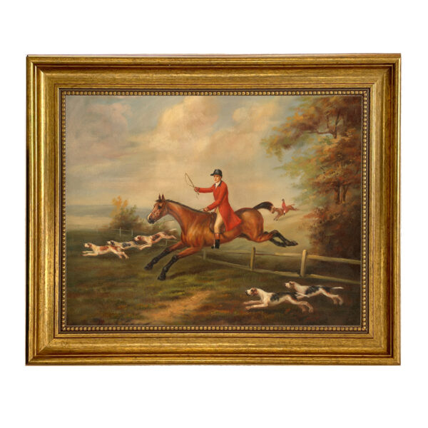 Equestrian/Fox Equestrian Fox Hunting Scene After J.N. Sartorius Framed Oil Painting Print on Canvas