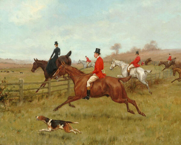 Equestrian/Fox Equestrian The Chase Fox Hunting Framed Oil Painting Print on Canvas