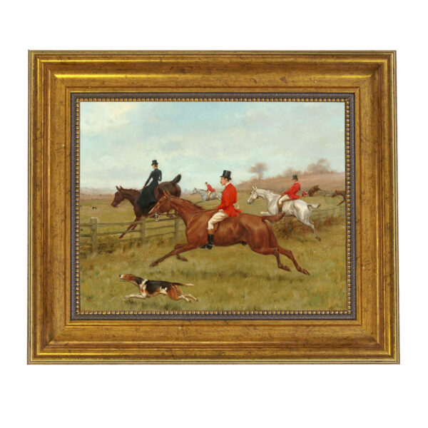 Equestrian/Fox Equestrian The Chase Fox Hunting Framed Oil Painting Print Reproduction On Canvas in Antiqued Gold Frame