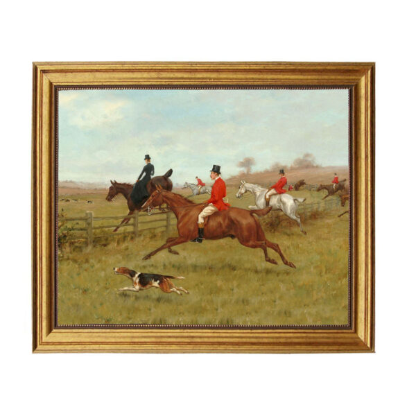 Equestrian Paintings The Chase Fox Hunting Framed Oil Painting Print Reproduction On Canvas in Antiqued Gold Frame