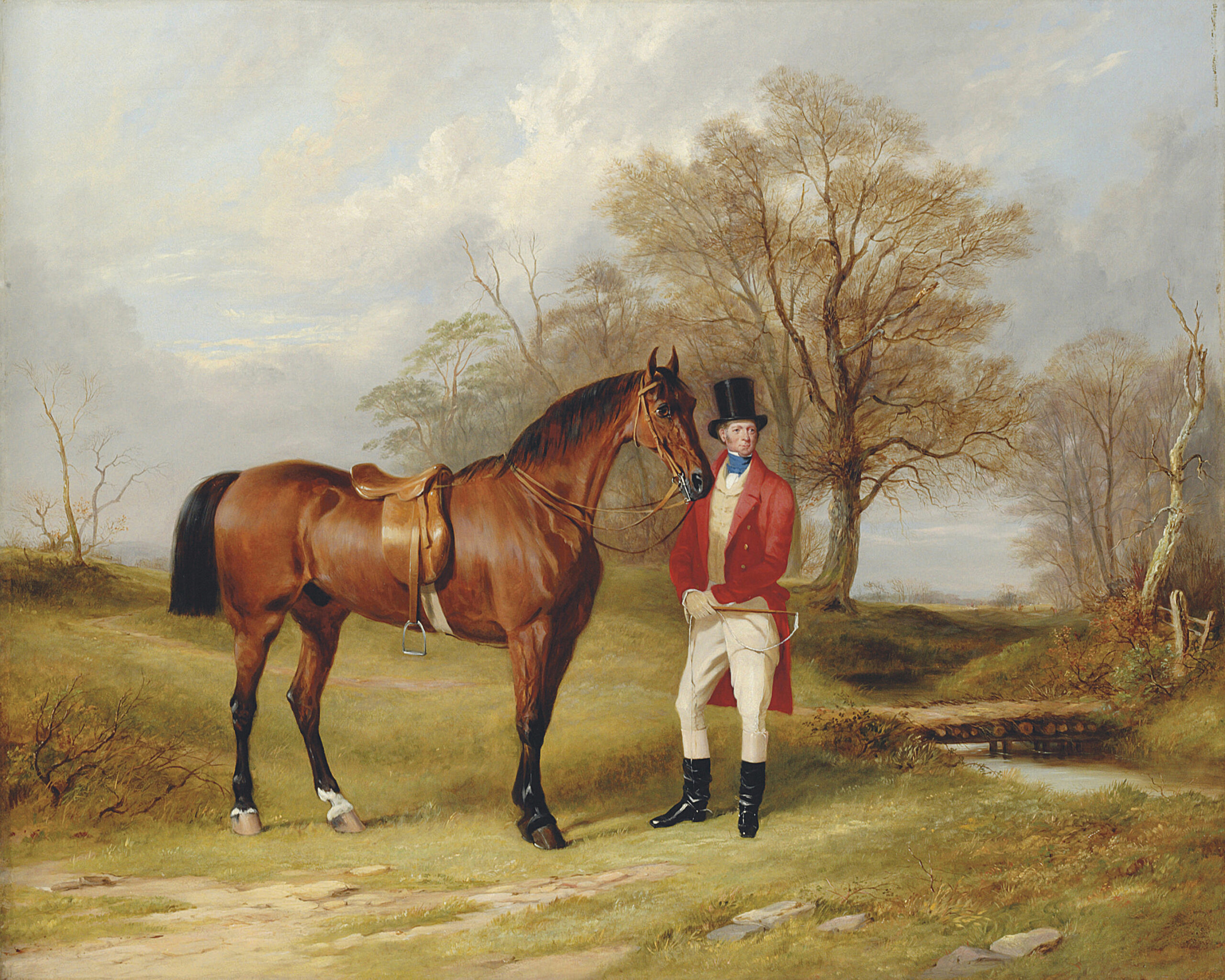 Equestrian/Fox Equestrian Gentleman Standing Beside Saddled Hunt ...