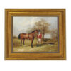 Equestrian Paintings Gentleman Standing Beside Saddled Hunter Framed Oil Painting Print on Canvas in Antiqued Gold Frame