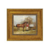 Equestrian Paintings Gentleman Standing Beside Saddled Hunter Framed Oil Painting Print on Canvas in Antiqued Gold Frame