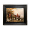 Equestrian Paintings The Meeting Fox Hunt Scene Framed Oil Painting Print on Canvas in Black Distressed Frame