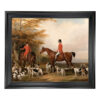 Equestrian Paintings The Meeting Fox Hunt Scene Framed Oil Painting Print on Canvas in Black Distressed Frame