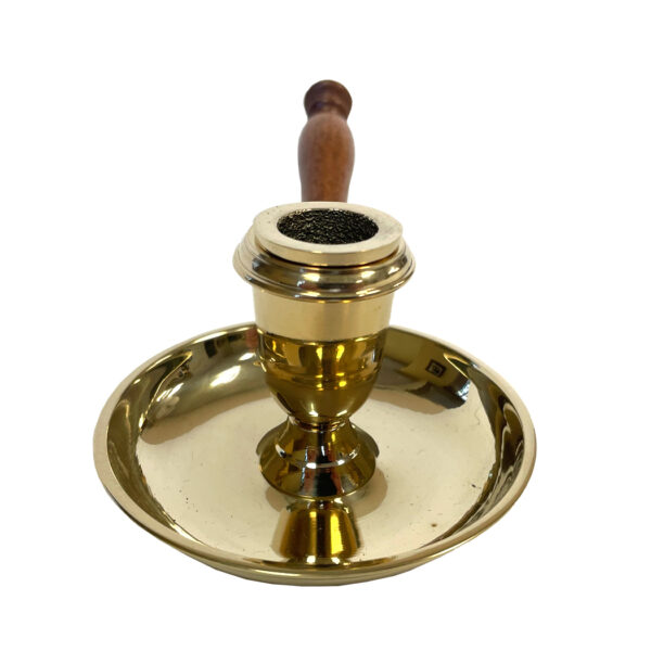 Candles/Lighting Early American Polished Brass Chamberstick with Wooden Handle- Antique Vintage Style