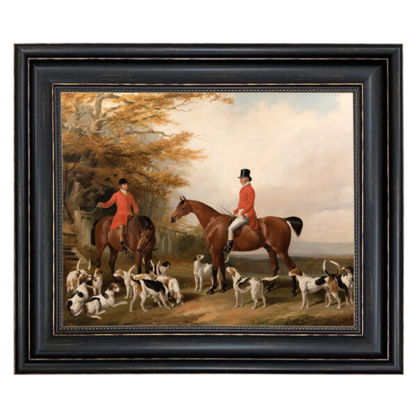 Equestrian/Fox Equestrian The Meeting Fox Hunt Scene Framed Oil Painting Print on Canvas