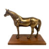 Home Decor Equestrian Antiqued Brass Horse on Wood Stand- Antique Vintage Style