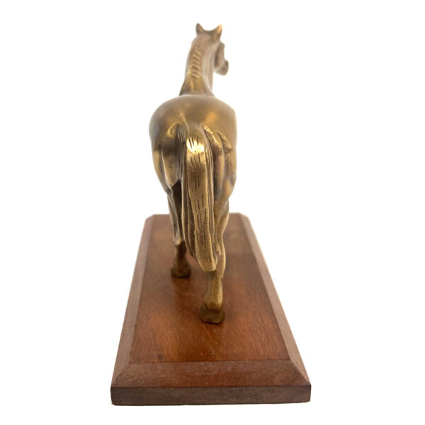 Lodge & Equestrian Decor Equestrian 6-1/8″ Antiqued Brass Horse on Wood Stand- Antique Vintage Style